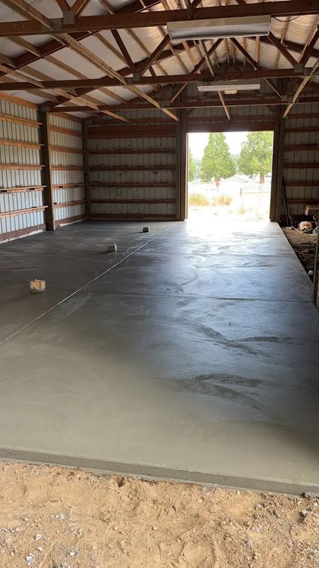 Finished concrete floor inside a metal pole barn